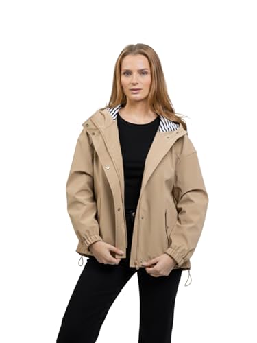 Parka imperméable femme avec capuche et doublure rayée chic
