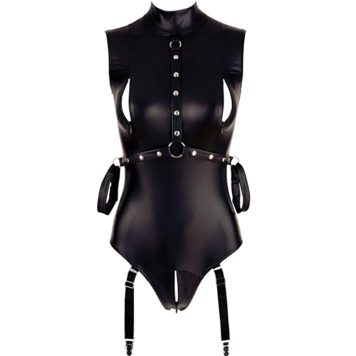 Body sans manches en similicuir extensible noir pour lingerie fine