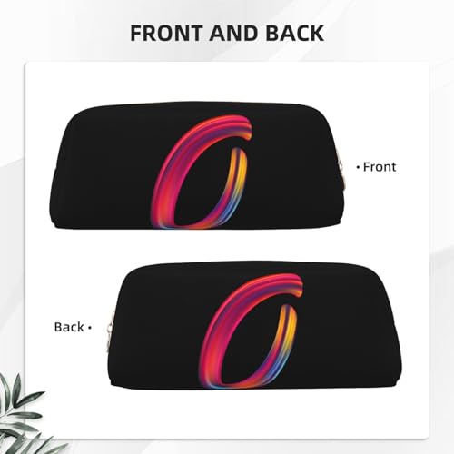 Image of Cute Initial Pencil Case for Kids Simple Leather Pencil Pouch for Boys Girls Letter Design Pencil Box Pen Bag Pencil Pouch Office Stationery Organizer, Rainbow Letter O