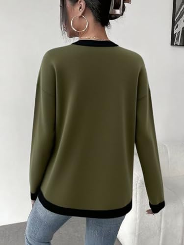Image of Womens Striped Lightweight Cotton Sweaters Long Sleeve Crew Neck Color Block Casual Knitted Pullover Tops