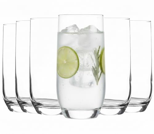 Acense 6 x Highball Glasses - Tall Hi Ball Glass Water Gin Juice Cocktail Drinking Glassware Tumblers Set (315ml)