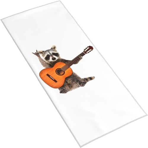 フェイスタオル ギターを弾いてるアライグマ マイクロファイバー タオル 柔らか 肌に優しい 肌触りが良い ふわふわ 髪に優しい 通気 かわいい 抗菌防臭加工 瞬間吸水 速乾 耐久性 薄手 毛羽落ち少ない 業務用タオル