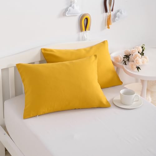 Image of NTBAY 2 Pack Pillows with Pillowcases, Soft Cotton Down Alternative 13x18 with Microfiber Zippered Pillowcases for Sleeping in Crib Bed - Machine Washable - Breathable Travel Pillow, Ginger Yellow