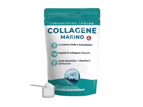 Collagene marino & Acido ialuronico & Acerola BIO/ 5,225 gr per 45 giorni / Effetti clinicamente dimostrati / gusto gradevole naturale Limone