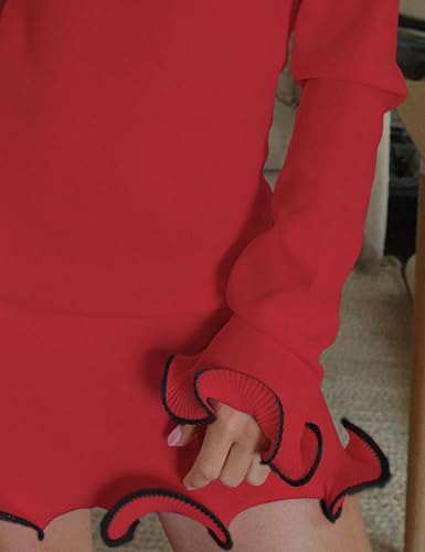 Image of ISZPLUSH Women's Sexy Bodycon Ruffle Hem Knit Dress Crew Neck Long Sleeve Slim Club Party Mini Dress