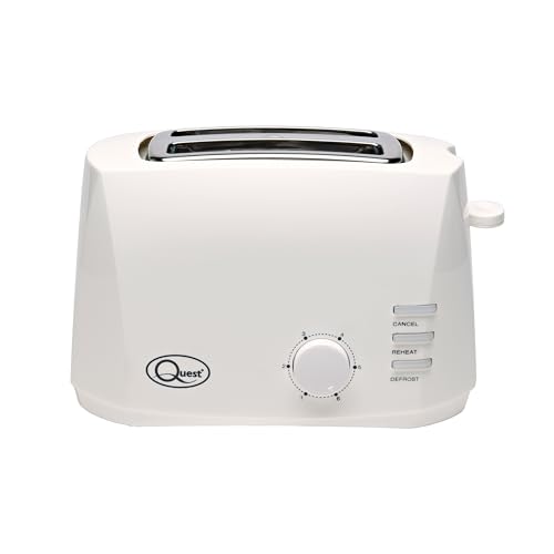 Quest 2 Slice Toasters with Extra Wide Slots / 6 Browning Levels/Reheat & Defrost/Crumb Tray & Cord Storage / 800W (White)