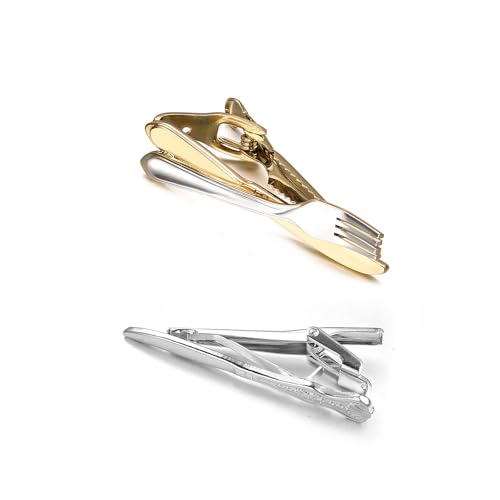Image of 2Pcs Tie Clip Set for Men Unique Silver Gold Black Tie Clip Personalized Tie Bar Clip Fathers Day Birthday Wedding Jewelry