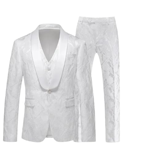 Men's 3-Piece Floral Jacquard Suit Set Wedding Prom Tuxedo with Jacket, Vest & Pants