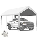 Carport Canopy 10'x20' Heavy Duty Replacement Cover, Garage Shelter Cover 800D Oxford Waterproof & UV Protected Tarp with Ball Bungees, Not Include Frame, White