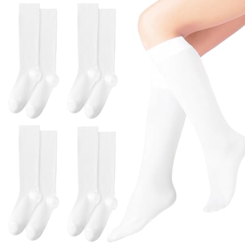SAIIURV 4 Paires Chaussette Haute Blanche pour Femmes Filles, Chaussettes de Genoux Longues Montantes Uniforme Accessoires de Costume pour Cosplay Fête...