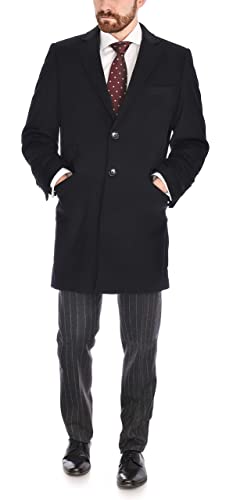 THE SUIT DEPOT Men's Wool Cashmere Single Breasted Black 3/4 Length Top Coat