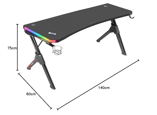 MGD140RGB Nero, Tavolo da Gioco RGB 140cm, Supporti Extra, Mousepad Totale - Scrivania Gaming - Immagine 6