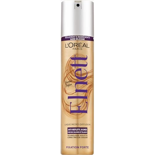 L'Oréal Paris - Laque Micro-Diffusion - Elnett - Fixation Forte - Technologie Violette - Correctrice de Couleur - Anti-Reflets Jaunes - 200 ml