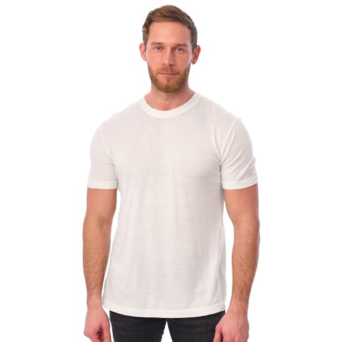Merino.tech Camiseta Lana Merino Manga Corta Hombre - Camiseta Trekking Hombre Lana Merino 100% Orgánica Capa Base Ligera (Large, Off White)