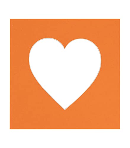 16x16 Mat Bevel Cut for 5x5 Photos - Precut Orange Heart Shaped Photo Mat Board Opening - Acid Free Matte to Protect Your Pictures - Bevel Cut for Family Photos, Pack of 1 Matboard Show Kit With Acid