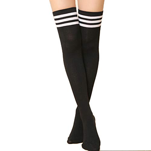 Hohe Kniestrümpfe, Lange Gestreifte Socken von Frauen über dem Knie Hohe Strümpfe, Sport Freizeit über Kniestrümpfen Langer Oberschenkel (C) Cover