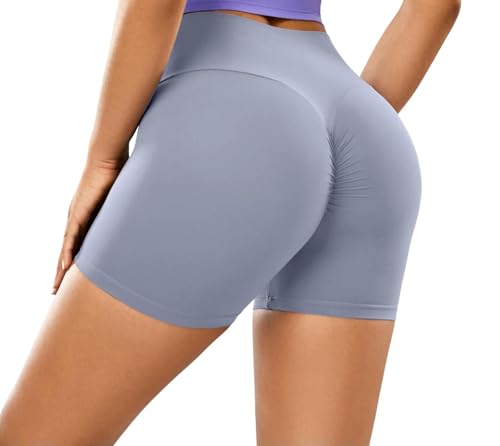 WUSQHY Womens Bike Shorts Women's High-Waisted Sports Yoga Leggings & Fitness Cycling Shorts-3 Blue-L
