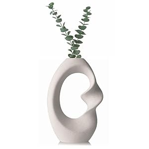 Enkinil Vase Decoratif en Céramique – Vase De Fleurs Esthétique, Décor Boho, Vase De Pampas, Décoration Blanc Moderne du Bureau à Domicile Vase De Table, Conception Originale Abstraite Unique