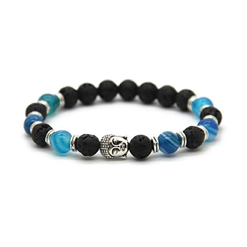 Pulsera elástica de piedras naturales con Buda para hombre y mujer Lava E Agata Blu