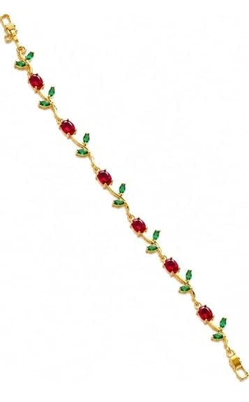 Premium Gold Plated Red Rose Crystal Bracelet for Women & Girls | Adjustable Floral Leaf Charm Bracelet | Korean Style Fashion Bracelet for Wedding, Festive & Daily Wear (Pack of 1)-image-14