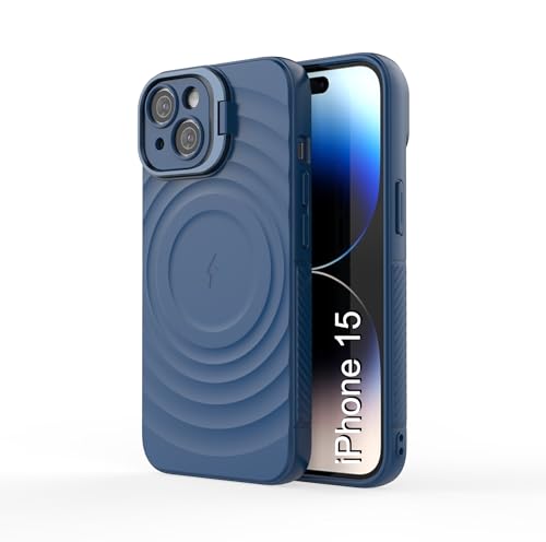 Image of LuxuryKase Shockproof Case for iPhone 15 | Ripple Pattern | Camera Protection | Inner Velvet Fabric Lining | Protective Cover with Enhanced Grip & Wireless Charging Support - Blue