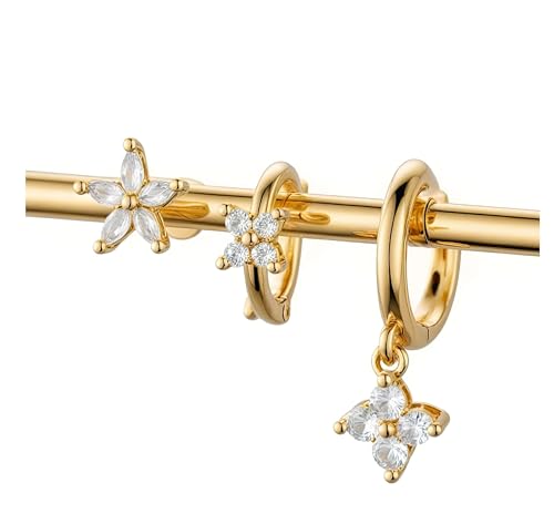 14K Gold Plated Small Double Hoop Earrings Set for Women – Dainty Huggie Earrings for Multiple Piercings