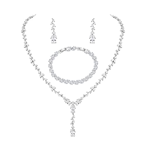 Meedoz Bridal Wedding Jewelry Cz Set Marquise Teardrop Cubic Zirconia Pendant Necklace And Dangle Earring Sets For Women cover
