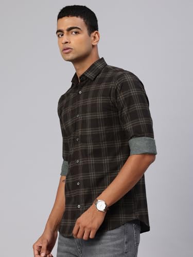 Image of Majestic Man Comfort Slim Fit Cotton Blend Checked Casual Shirt