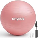 unycos - Pelota de Pilates, Gimnasia, Yoga, Fitness y Embarazo, Fitball Antideslizante y Anti-Burst【55 cm】de PVC Extra Grueso, Resistencia de 300 kg, Incluye Hinchador (Rosa Claro con Logo)