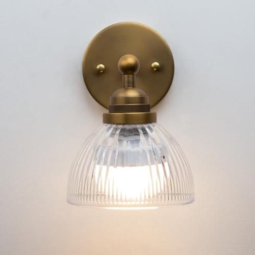 Image of Phansthy Industrial Rechargeable Battery Operated Wall Sconce with Remote Control, Clear Striped Glass Shade Wall Lamp, Vintage Dimmable Indoor Wall Light for Bedroom Living Room Restaurant (Antique)