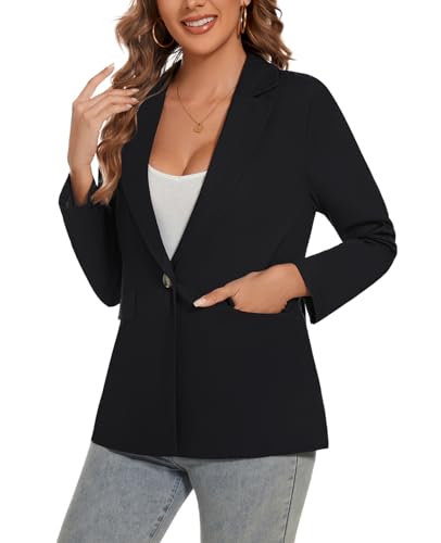 MINTLIMIT Womens Cotton Linen Blazer Long Sleeve Casual Work Office Lightweight Lapel Button Blazers Jacket with Pockets4