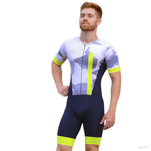 Men's Triathlon Skinsuit - Lightweight Breathable Short Sleeve Full Body Suit Trisuit Triathlon Men XS-3XL