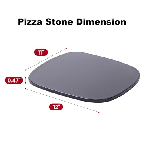 ROCKSHEAT Pizza Stone, Unique Shape 12" x 11" x 0.47" Pizza Stones for Oven Grill BBQ, Heavy Duty Ceramic Coating Baking Stone for Pizza & Bread, Innovative Irregular Design Grilling Stone (Black)