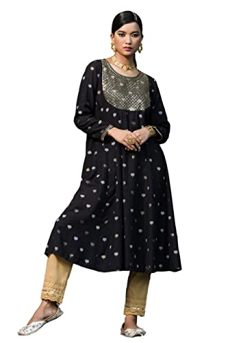 Image of Juniper Women's Rayon Foil Printed Anarkali Flared Kurta