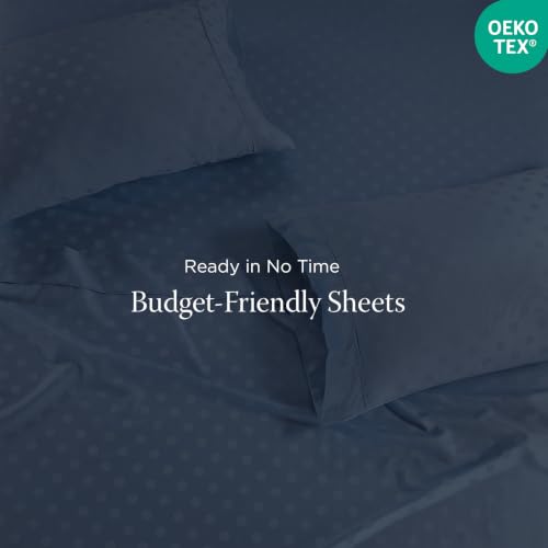 Image of Threadmill 300TC Cotton Twin XL Sheet Set, Sateen, Jacquard, Folkstone Blue | 100% Cotton, Sateen Weave, Jacquard Pattern, 3-Piece Set, 16 inch Deep Pocket, Cooling, Breathable, OEKO-TEX Certified