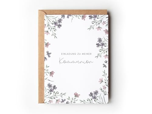 10 Einladungskarten Kommunion floral mit Umschlägen Aquarell Wildblumen Einladungen Heilige Erstkommunion für Mädchen Boho Einladungskarten zum Ausfüllen pastell (Einladung Kommunion Wildblumen)
