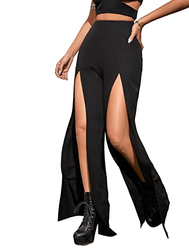 SweatyRocks Women's High Waist Split Thigh Wide Leg Loose Fit Pants Trousers3