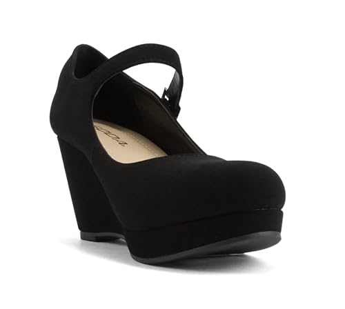 Soda Merry ~ Womens Mary Jane Strap Comfortable Platform Wedge Pump Heel Shoes (Wide Fit Available)4