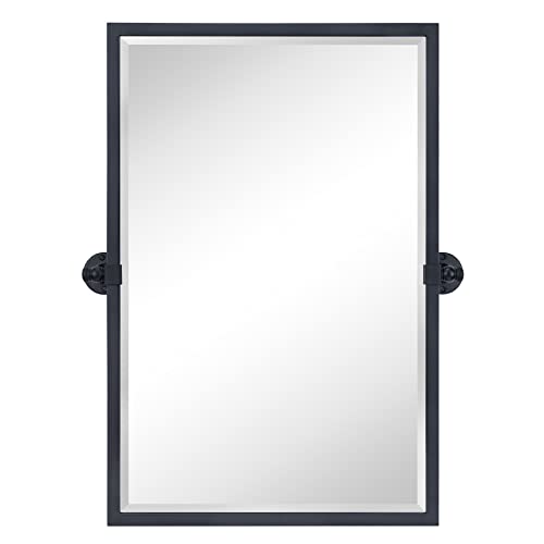 Image of TEHOME 20x30'' Pivot Tilting Bathroom Vanty Mirror Rectangle Black Metal Framed Beveled Wall Mirror