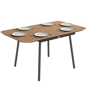 Outsunny Gartentisch 140 x 80 cm für 6 Personen rostbeständig Outdoor Esstisch mit WPC-Tischplatte Holzoptik Verstellbare Füße, Rechteckiger Terrassentisch Balkontisch für Garten Balkon Terrasse Teak