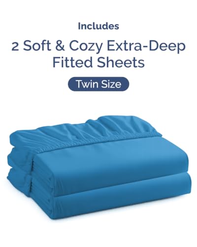 Image of CGK Linens 2 Pack Extra Deep Twin Fitted Sheets - Denim Blue