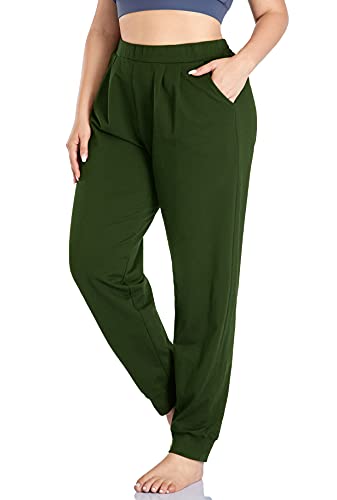 ZERDOCEAN Women s Plus Size Sweatpants Casual Running Jogger Lounge Pants Active Workout Jersey Pants with Pockets Olive Green 3X
