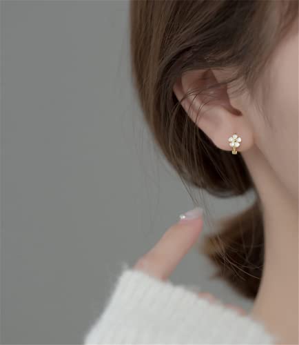 6mm Tiny Cute Flower Hoop Sterling Silver Mini Small Cartilage Hoop Earrings for Women Girls Teens Hypoallergenic Dainty White Enameled Daisy Flowers 18g Piercing Huggie Hoops2