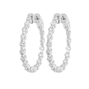 Rachel Koen Ladies Diamond Hoop Earrings 1.60cts in 14K White Gold