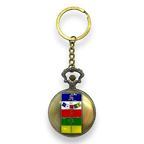 Image of AUGEN Premium Pocket Watch Metal Keychain Julley Tibetan Lung ta Om Mani Padme Hum Ladakh C Retro Vintage for Gifting With Key Ring Anti-Rust (Pack Of 1)