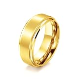 KnSam - Anillo para hombre, chapado en oro, acero de tungsteno, 6/8/10 mm, anillo de pisos mate fantasía, 70, Acero de tungsteno, Ninguna piedra preciosa