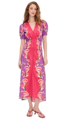 SALONI Women's Lea Silk Dress, Feather Raspberry Plmt, 2