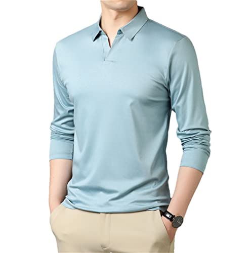 Polo manches longues homme coton bleu ciel XL : fini le coup de froid en mi-saison