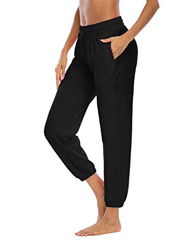 DIBAOLONG Womens Yoga Sweatpants with Pockets Comfy Loose Drawstring Lounge Pajama Pants Workout Joggers for Women Black