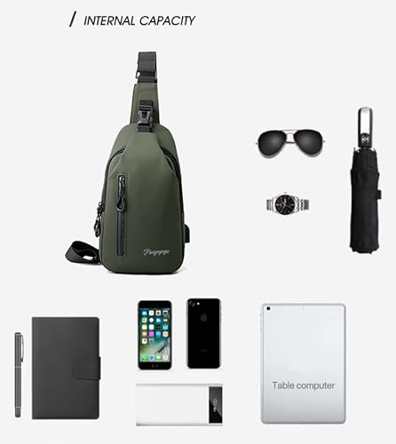 Pangogogo Umhängetasche Herren Klein, Leichte & Wasserdichte Sling Bag für Männer, Brustbeutel/Crossbody Bag für Travel, Festival, Alltag, Wandern & Radfahren (Grün)